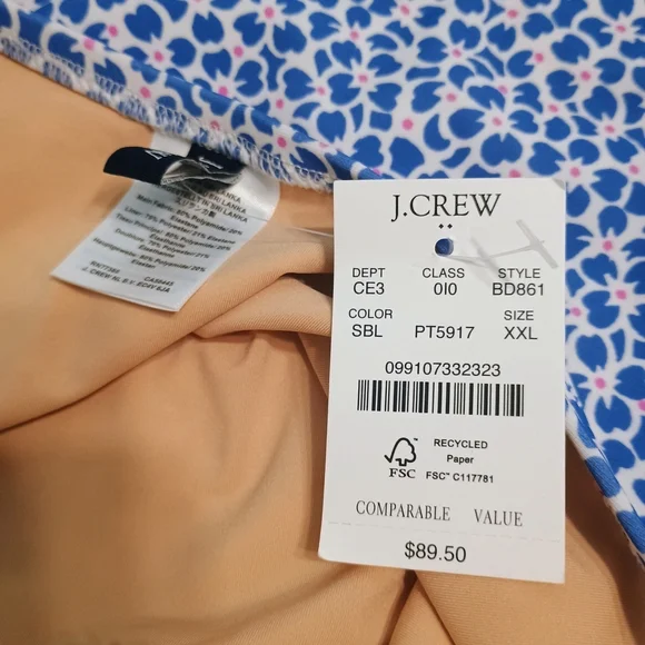 NWT J. Crew One Piece Strapless Swimsuit Blue White Pink Size XXL - Picture 4 of 4